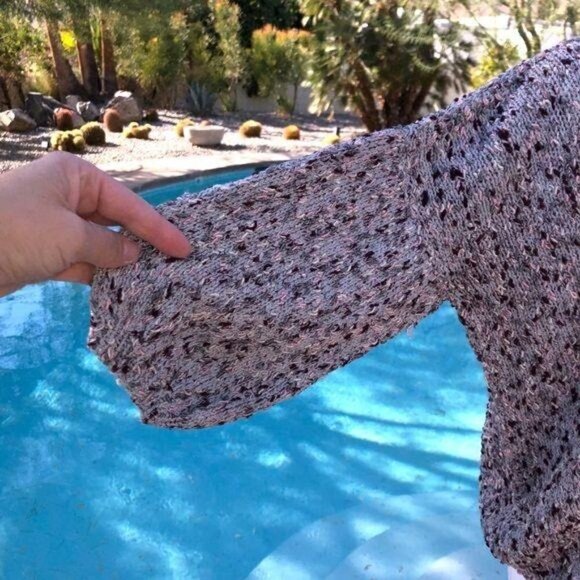 Nubby Knit Sweater Womens Vintage Light Gray Pink Boat Neck Three Quarter Sleeve - Picture 6 of 7